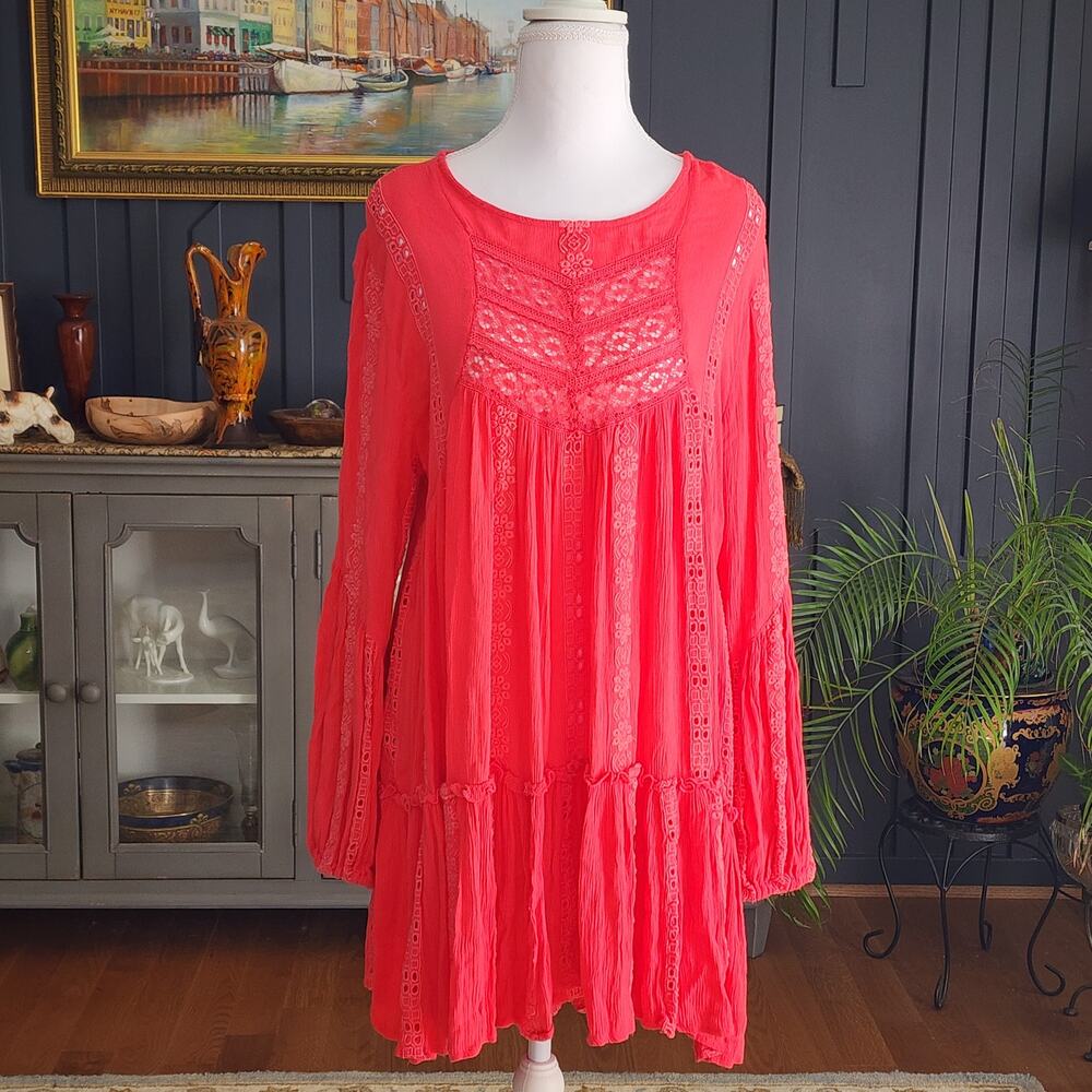 Free People Kiss Kiss Sweetest Dreams Tunic Dress Embroidered Eyelet Boho Sz M